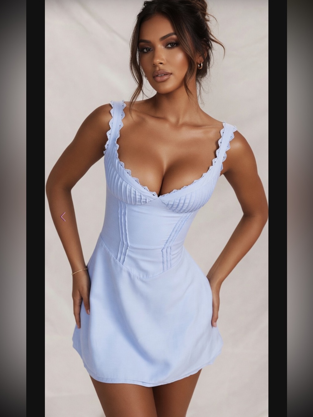 HOUSE OF CB 'Tilly' Blue Pin Tuck Mini Dress/ Size Small /$239